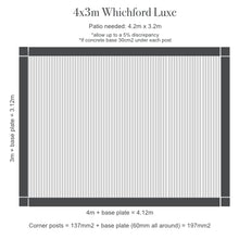 Load image into Gallery viewer, Welcome to our most luxurious pergola. Our Whichford comes fully equipped with four manual blinds, around all sides to perfectly fit our pergolas. The aluminium frame provides a sturdy and rust free design, in addition to this it comes with a manual louvre roof. 
